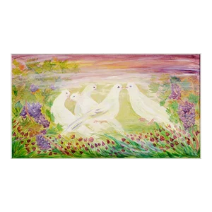 Peace Doves in Vineyard, Springtime Landscape by Mohammad Hourian