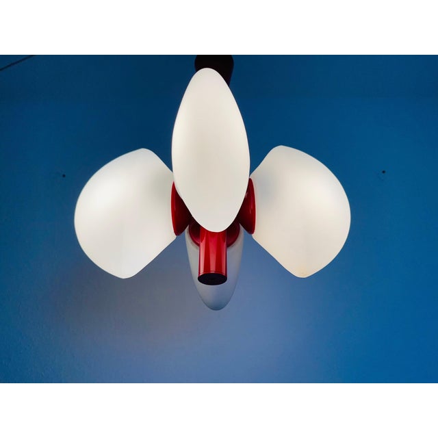 Kaiser Leuchten Mid-Century Modern Red Kaiser 4-Arm Space Age Chandelier, 1960s, Germany For Sale - Image 4 of 13