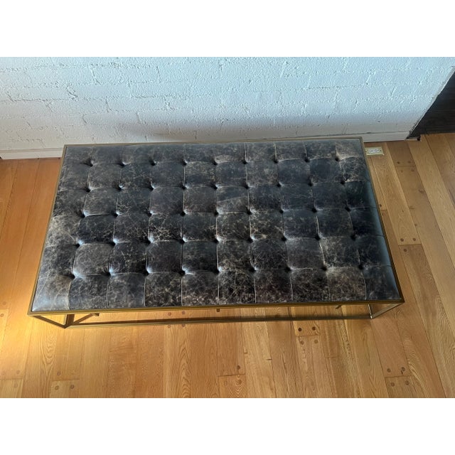 Reduced! Tufted Midcentury / Modern Distressed Leather Chaise Bench For Sale - Image 4 of 4