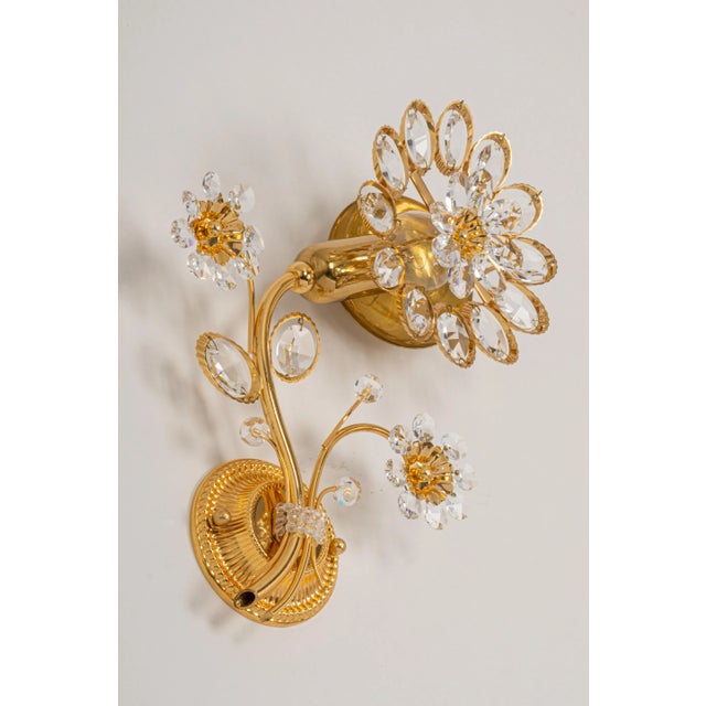Mid-century gilt brass wall sconces with crystal glasses, made by palwa, germany, manufactured, circa 1970-1979. High...