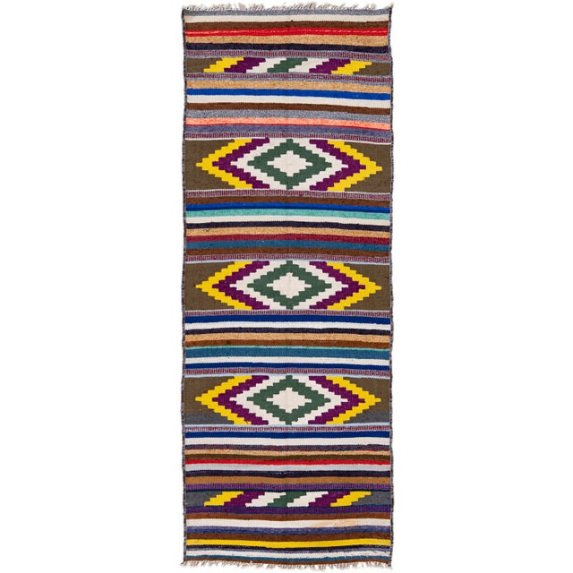 Vintage Kilim Handmade Flatweave Multicolor Geometric Wool Runner 3' 0'' X 8' 9'' For Sale - Image 10 of 10
