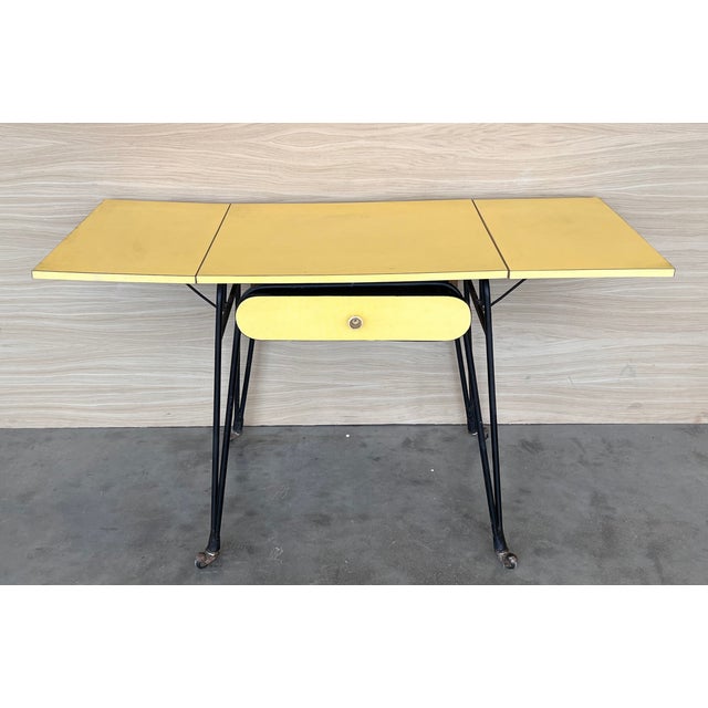 Metal 20th Century Yellow Formica Children's School Desk With Two Leaves For Sale - Image 7 of 12