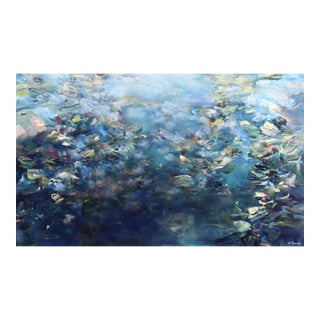 Underwater Poetry - Large Abstract Blue Tone Textural Acrylic Painting on Canvas Original Artwork by Ve Boisvert For Sale