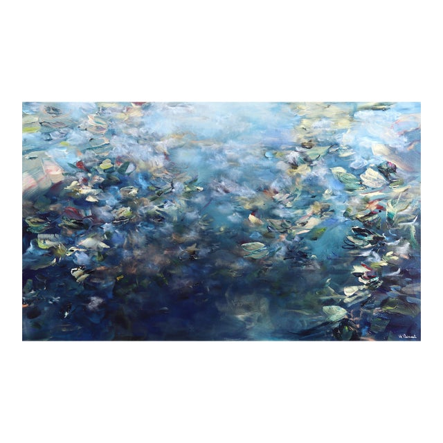 Underwater Poetry - Large Abstract Blue Tone Textural Acrylic Painting on Canvas Original Artwork by Ve Boisvert For Sale