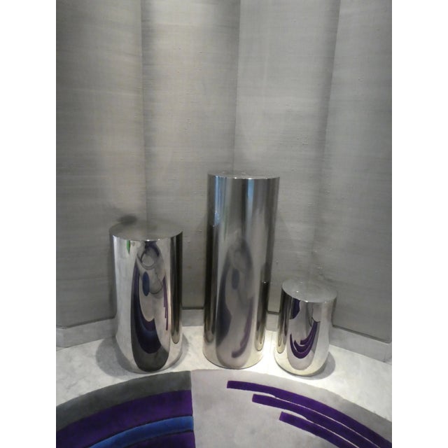 Vintage Brueton Graduated Circular Stainless Steel Columns - Set of 3 For Sale - Image 10 of 11