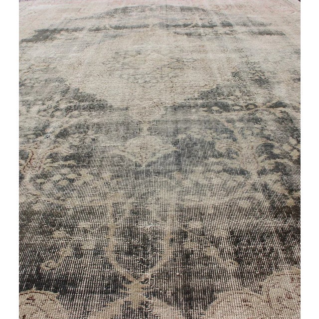 Charcoal Distressed Turkish Rug With Floral Design in Taupe, Dark Gray Tan & Charcoal For Sale - Image 8 of 13