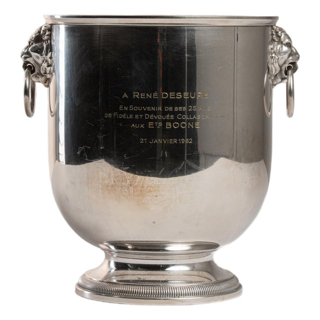 Mid 20th Century France Hollywood Regency Silver Metal Ice Bucket For Sale