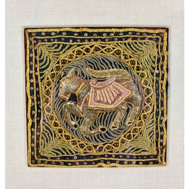 Late 20th Century Framed Burmese Kalaga Tapestry With Beaded Embroidery | Elephant Panel Wall Art For Sale - Image 9 of 11