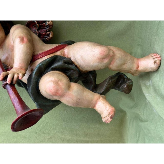 Wood Musical Angels in Carved and Polychromed Wood by Arte Granda, Set of 2 For Sale - Image 7 of 18