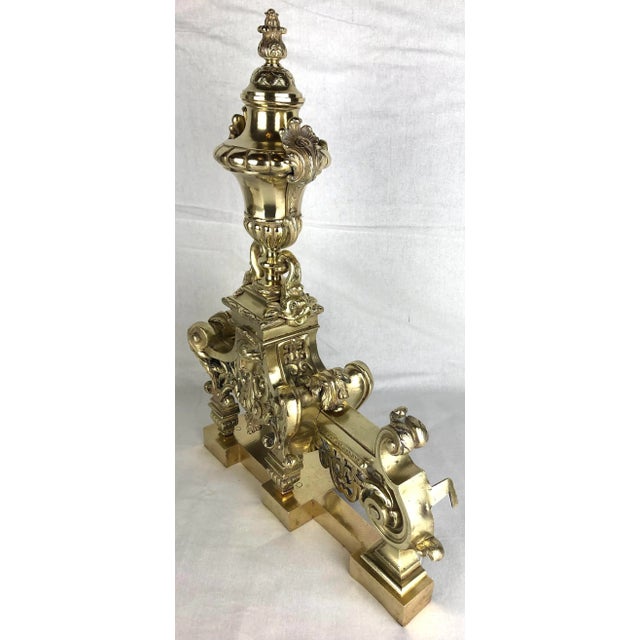 18th Century 18th Century French Louis XVI Gilded Bronze Fireplace Chenets or Urn Andirons For Sale - Image 5 of 11