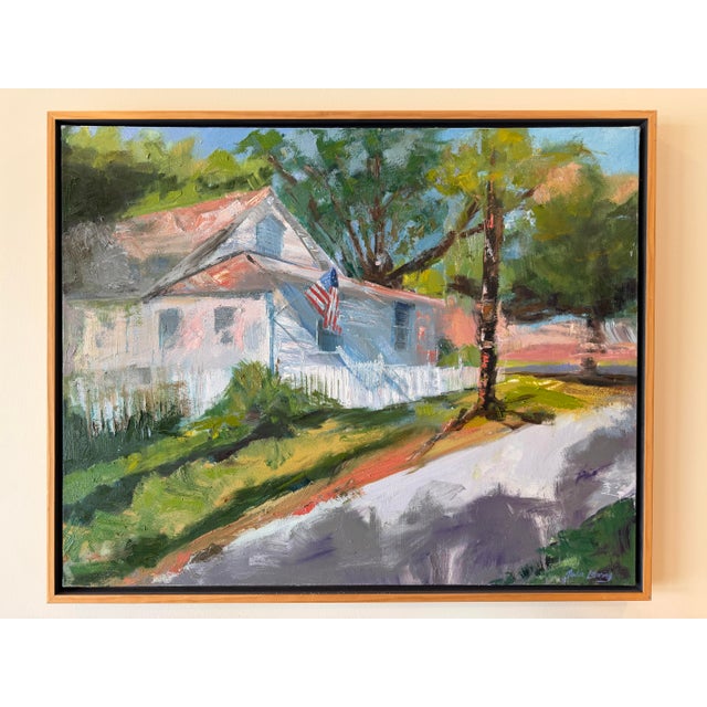 House portrait of vintage beach cottage. One-of-a-kind original oil painting on a 24x30x.75-inch professional canvas....