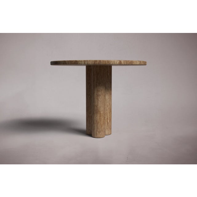 Postmodern Zade Noche Travertine Marble Round Dining Table 40" For Sale - Image 3 of 5