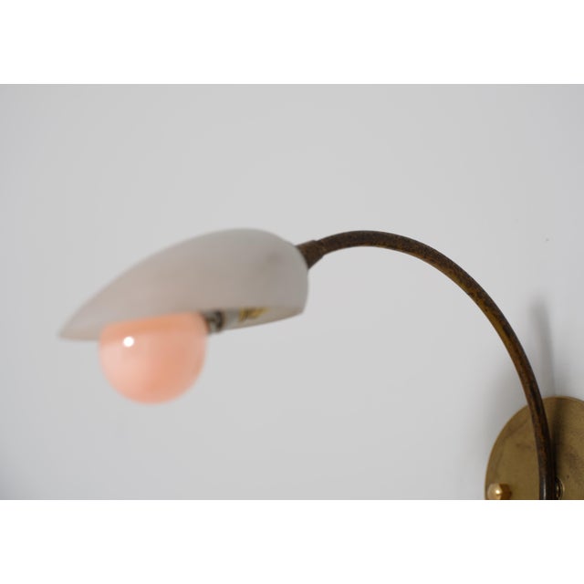 Mid-Century Modern Italian Curved Brass and Opaline Glass Sconces, 1950s, Set of 2 For Sale - Image 3 of 13