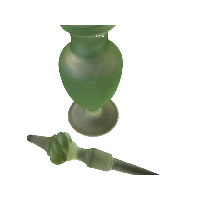 1920s Tippin Vaseline Green Satin Glass Perfume Bottle “Milady” #15020 For Sale - Image 4 of 6