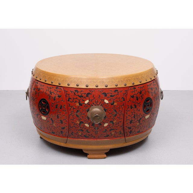 Oriental Drum Table with Small Stools 1960s, Set of 5 For Sale - Image 17 of 18