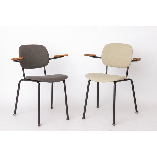 Vintage German Armchairs in Metal Frame with Wood Arms, 1950s, Set of 4 For Sale - Image 9 of 10