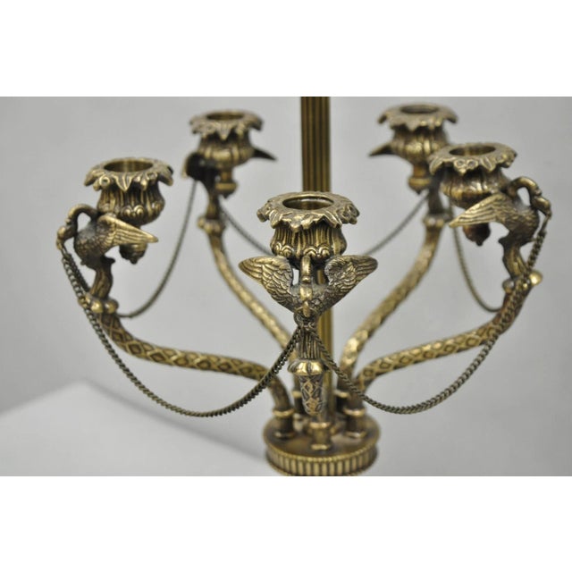 Late 20th Century Vintage French Regency Style Brass Swans Candelabra Table Lamps - A Pair For Sale - Image 5 of 12