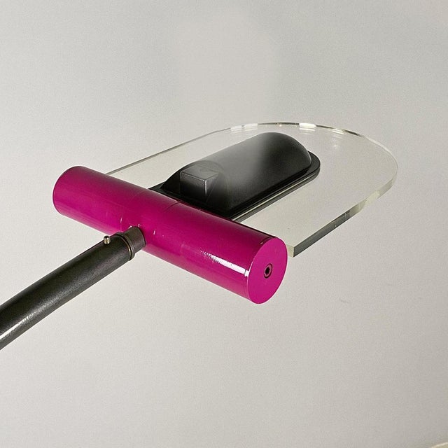 Black Italian Space Age Metal, Acrylic Glass and Marble Black Violet Arc Floor Lamp, 1980s For Sale - Image 8 of 18