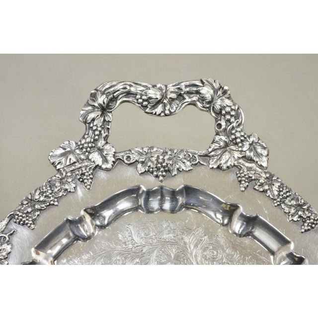 Victorian Antique English Victorian Silver Plated Ornate Grapevine Serving Platter Tray For Sale - Image 3 of 12