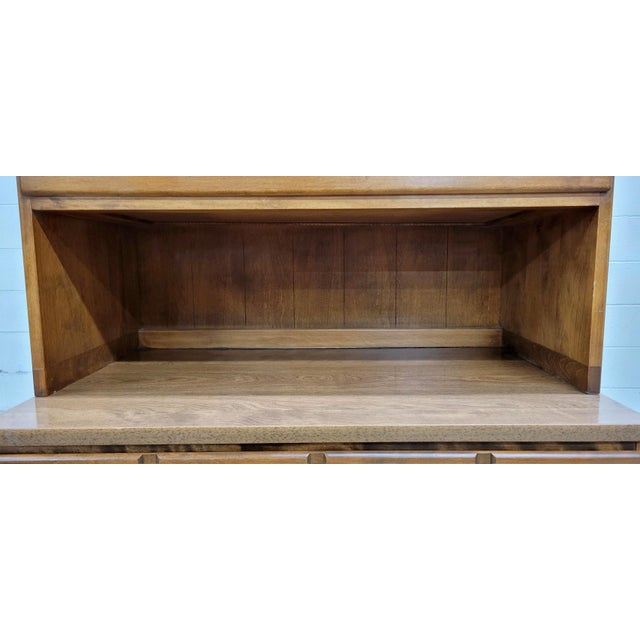 Wood Vintage Ethan Allen Heirloom Nutmeg Maple Crp Cabinet With Hutch For Sale - Image 7 of 11