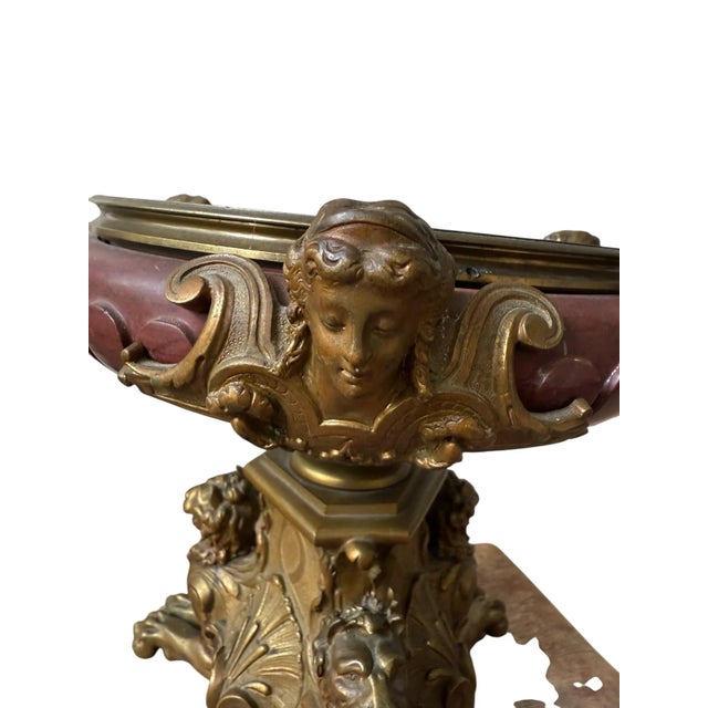 Neoclassical Heavy Bronze Antique Carved Red Marble Neoclassical Design Featuring Lions Heads For Sale - Image 3 of 7