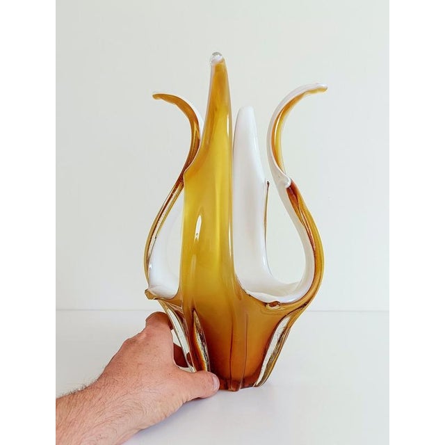 Murano Glass Vase Centerpiece in Amber and Opal White Glass, Italy, 1960s For Sale - Image 18 of 18