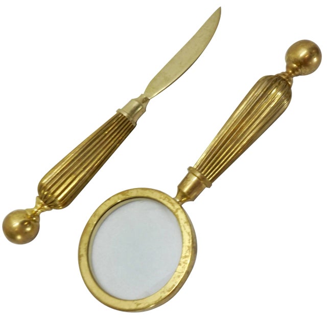 Mid-Century Brass Letter Opener and Magnifying Glass For Sale - Image 9 of 9