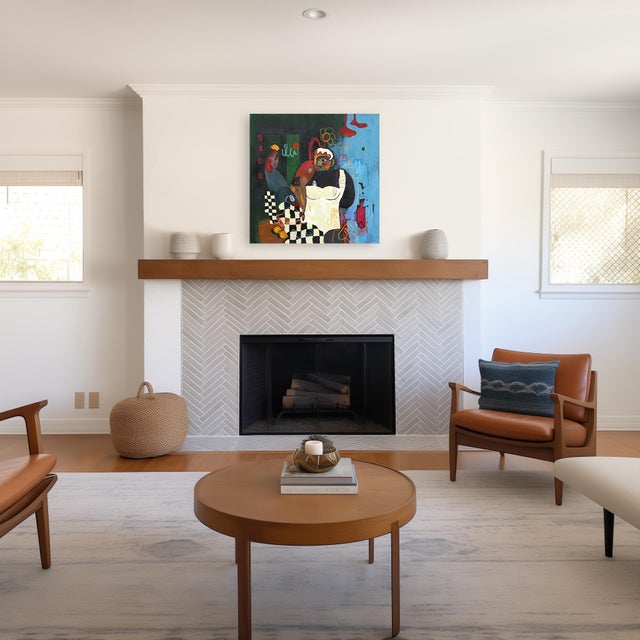 Green Rainy Apartment - Original Figurative Cubist Mixed Media Painting on Canvas by Valerie Etitinwo For Sale - Image 8 of 9