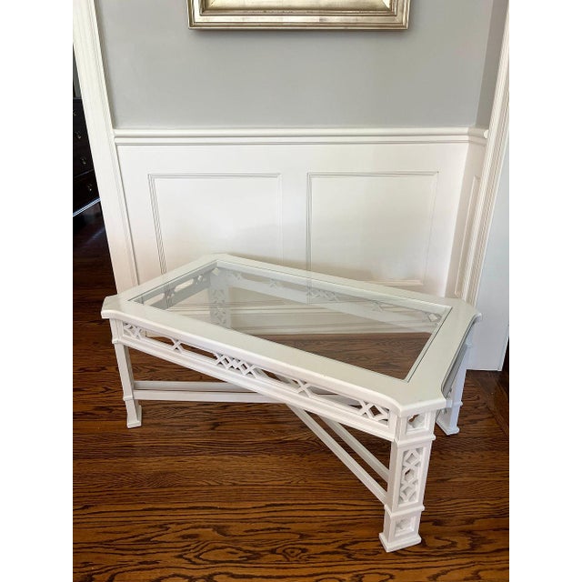Paint Vintage White Lacquer Fretwork Coffee Table For Sale - Image 7 of 7