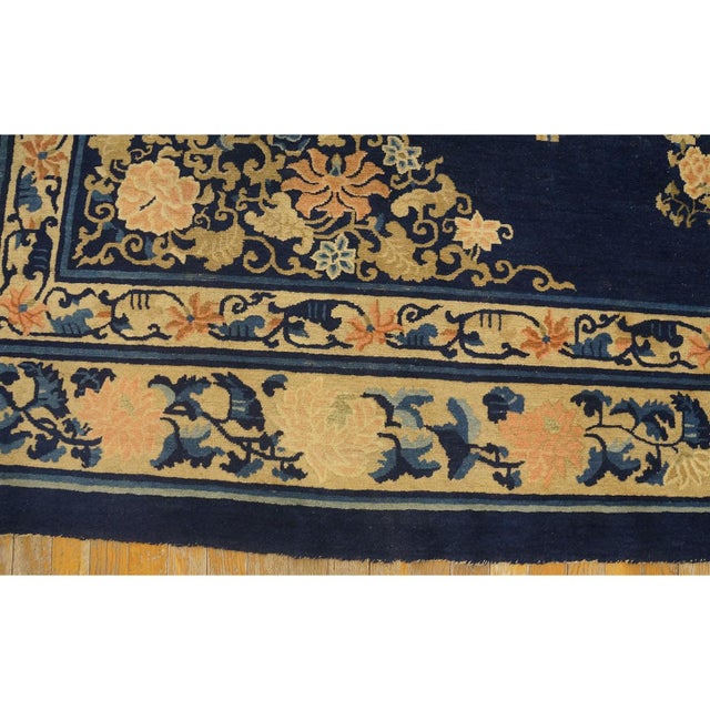 1890s Blue Oriental Floral Sprays Medallion Antique Chinese Peking Room Size Rug For Sale - Image 10 of 10