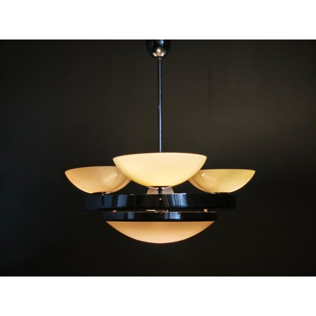 1940s Czech Art Deco Opaline Glass Chandelier, 1940s For Sale - Image 5 of 16