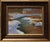 This oil on canvas depicts a serene winter landscape, where a gently flowing creek cuts through a blanket of snow. The...