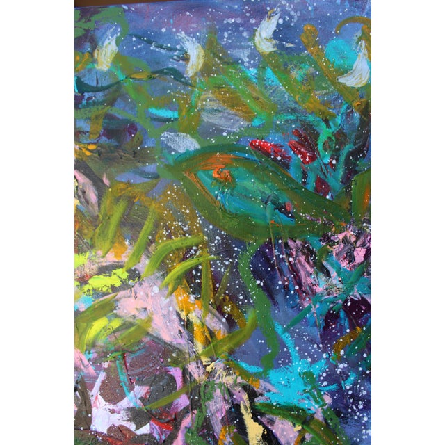 Blue Exuberant Guests Original Abstract Oil Painting by Lisa Finlayson For Sale - Image 8 of 15