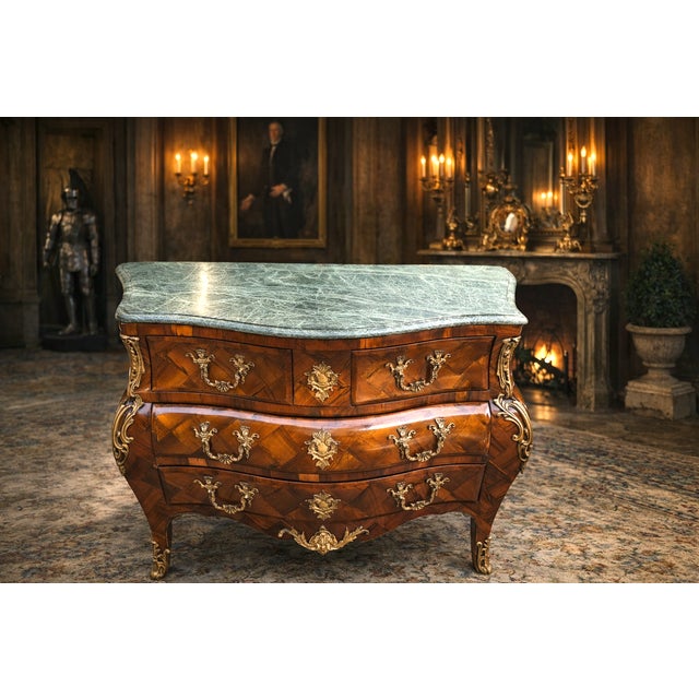 French 1860s French Louis XVI Mahogany Green Marble Commode For Sale - Image 3 of 10