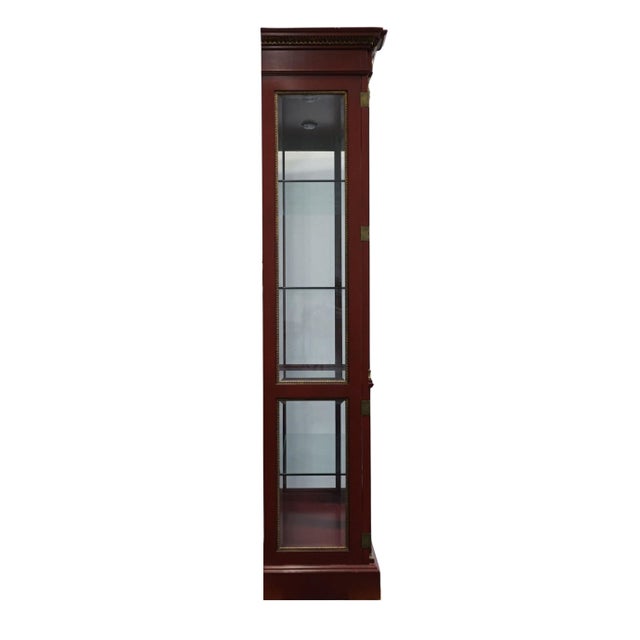 John Widdicomb Co. Rust Red Asian Inspired Traditional 42" Lighted Display Curio Cabinet For Sale - Image 9 of 10