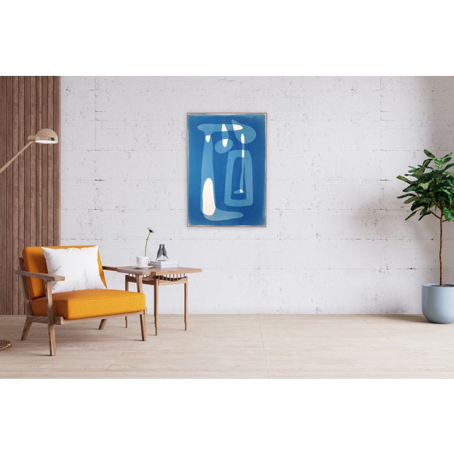 Minimalist Modern Cyanotype Monotype of Weightless Cantilever, Blue and White Shapes, 2026 For Sale In Miami - Image 6 of 8