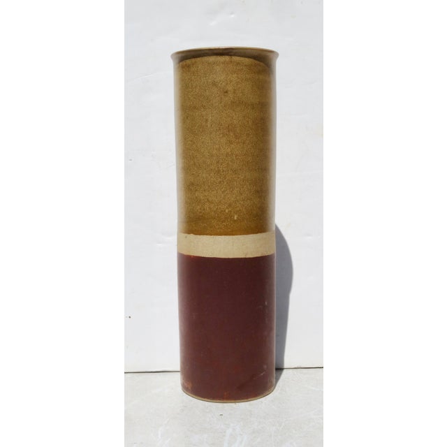 Mid-Century Modern Large, Tall, Stoneware Cylinder Vase For Sale - Image 3 of 9