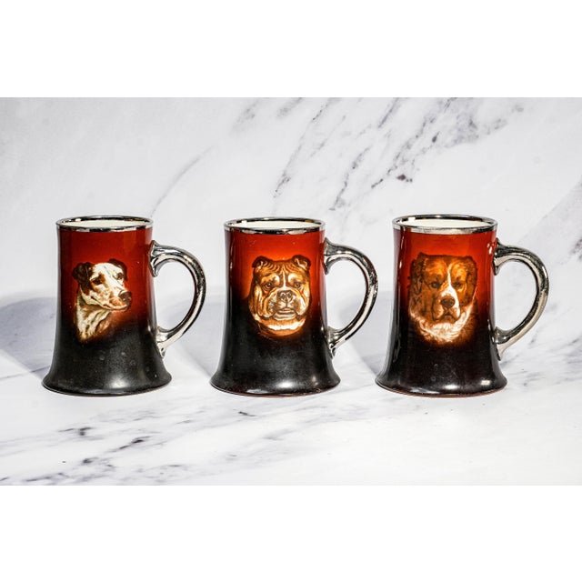 Antique Victorian Pitcher Mugs Hand Painted Dog Canine Portraits - Rare Complete Set of 7 For Sale - Image 9 of 18