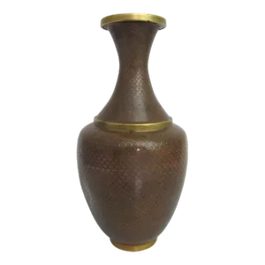 Vintage Chinese Sienna Cloisonne Dragon Fish Scale Brass 7 1/4" Sparkle Vase