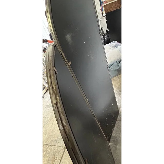 Striking large-scale three-panel folding floor mirror with dramatic Art Deco-inspired geometric design. Each hinged panel...