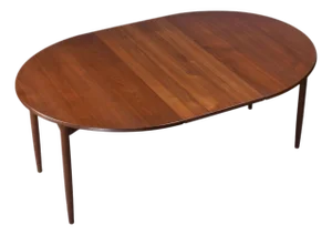 Expanding Round to Oval Early Danish Teak Dining Table With 2 Leaves