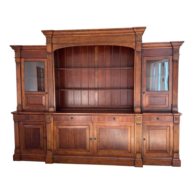 Ethan Allen Tuscan Media Lift Cabinet With Glass Book Shelf Cabinets For Sale