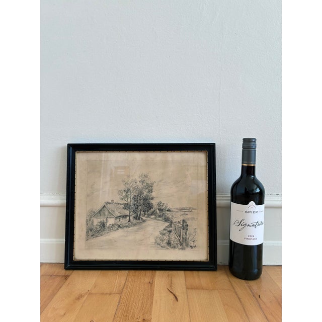 Black Vintage Original Farmhouse Drawing, 1934 Cottage Countryside Art For Sale - Image 8 of 10