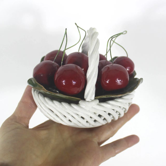 Red Vintage Italian Ceramic Basket With Cherries Centrepiece Small Table Decor Tablescape For Sale - Image 8 of 10