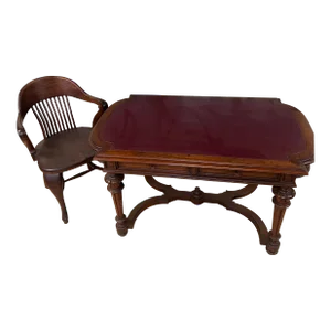 Victorian Walnut Conference Desk W/Chair - Set of 2