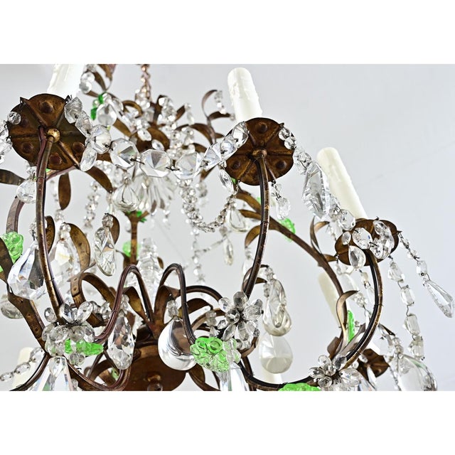 Late 19th Century French Brass Chandelier with Clear & Green Crystals For Sale - Image 16 of 17