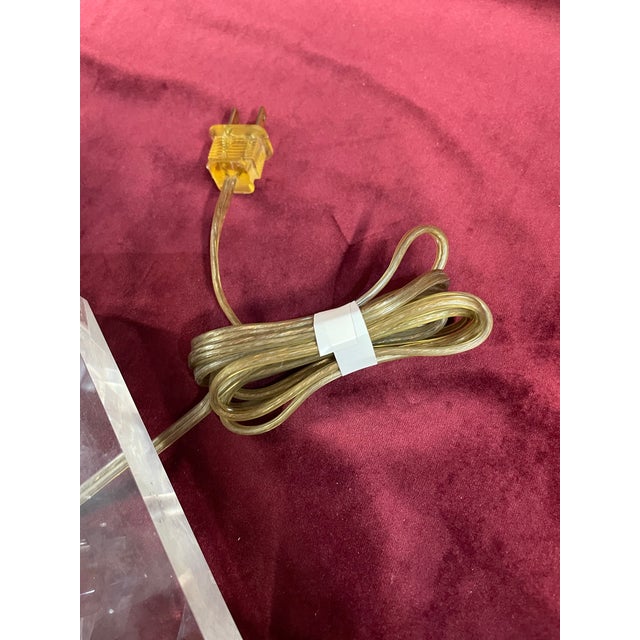 1980s vintage stock Lucite table lamp, large pair 26 inches to the height of the socket, thick loose side chunks about an...