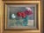 Red Vintage Signed Original Oil on Board Still Life Red, Pink & White Carnations in Blue Glass Vase For Sale - Image 8 of 15