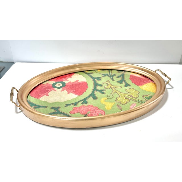 1960s Vintage Tray With Handles Lined With Designer Fabric For Sale - Image 5 of 12