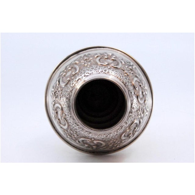 Metal Vase in Embossed Silver with Circular Friezes Edge For Sale - Image 7 of 9